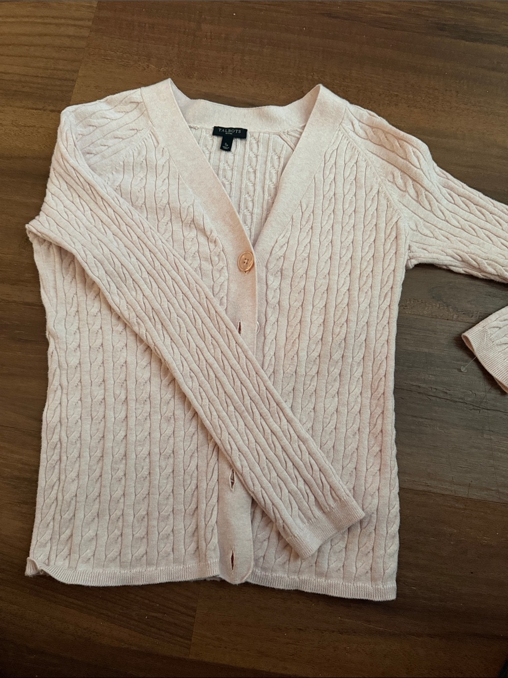 Talbots Pale Pink Cable Knit V-Neck Button Cardigan